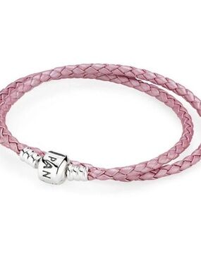 Pandora Light Pink Braided Double Wrap Leather BraceletSterling Silver Clasp